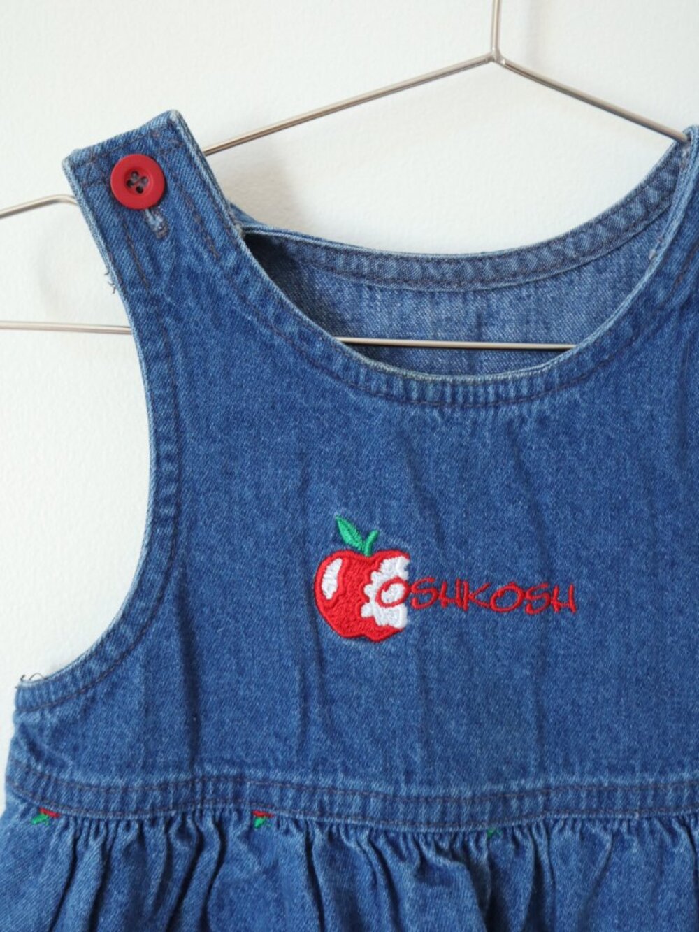 Vintage OshKosh B'gosh Apple Embroidered Denim Dress / 24M / Made in Canada